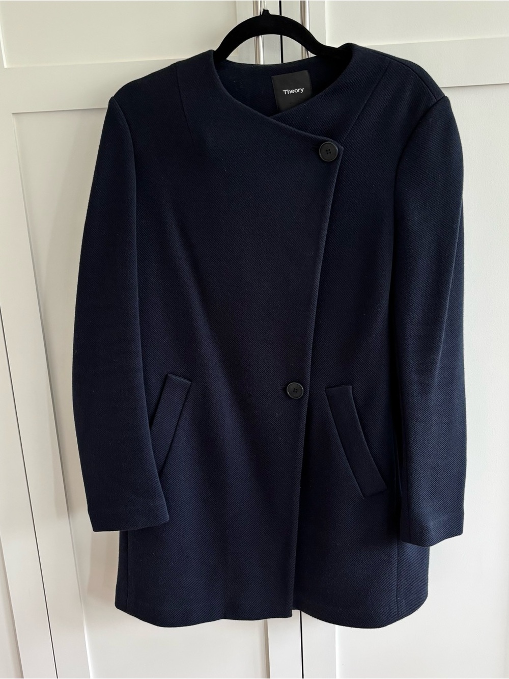 Theory Navy Asymmetric Single-Breasted Pea Coat